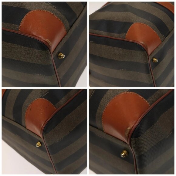 FENDI Pecan Canvas Boston Bag PVC Black Brown Auth hk2948 - Picture 14 of 16